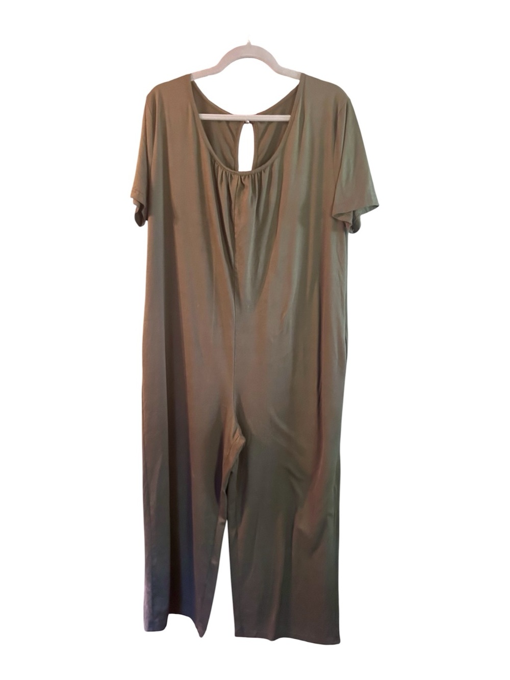 Womens Olive Green Short-Sleeve Jumpsuit